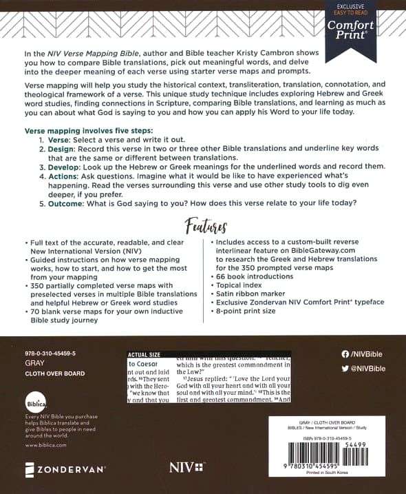 NIV Verse Mapping Bible, Gray Cloth Over Board Hardbound Journal Edition (ISBN: 9780310454595)