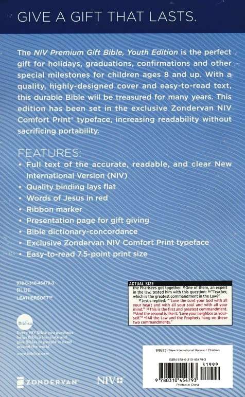 NIV Premium Gift Bible, Blue Leathersoft Edition
