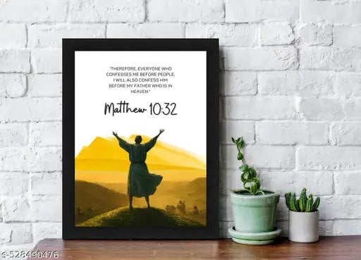 Matthew 10:32 Biblical Scripture Wall Art Print with Black Frame - Religious Home Decor