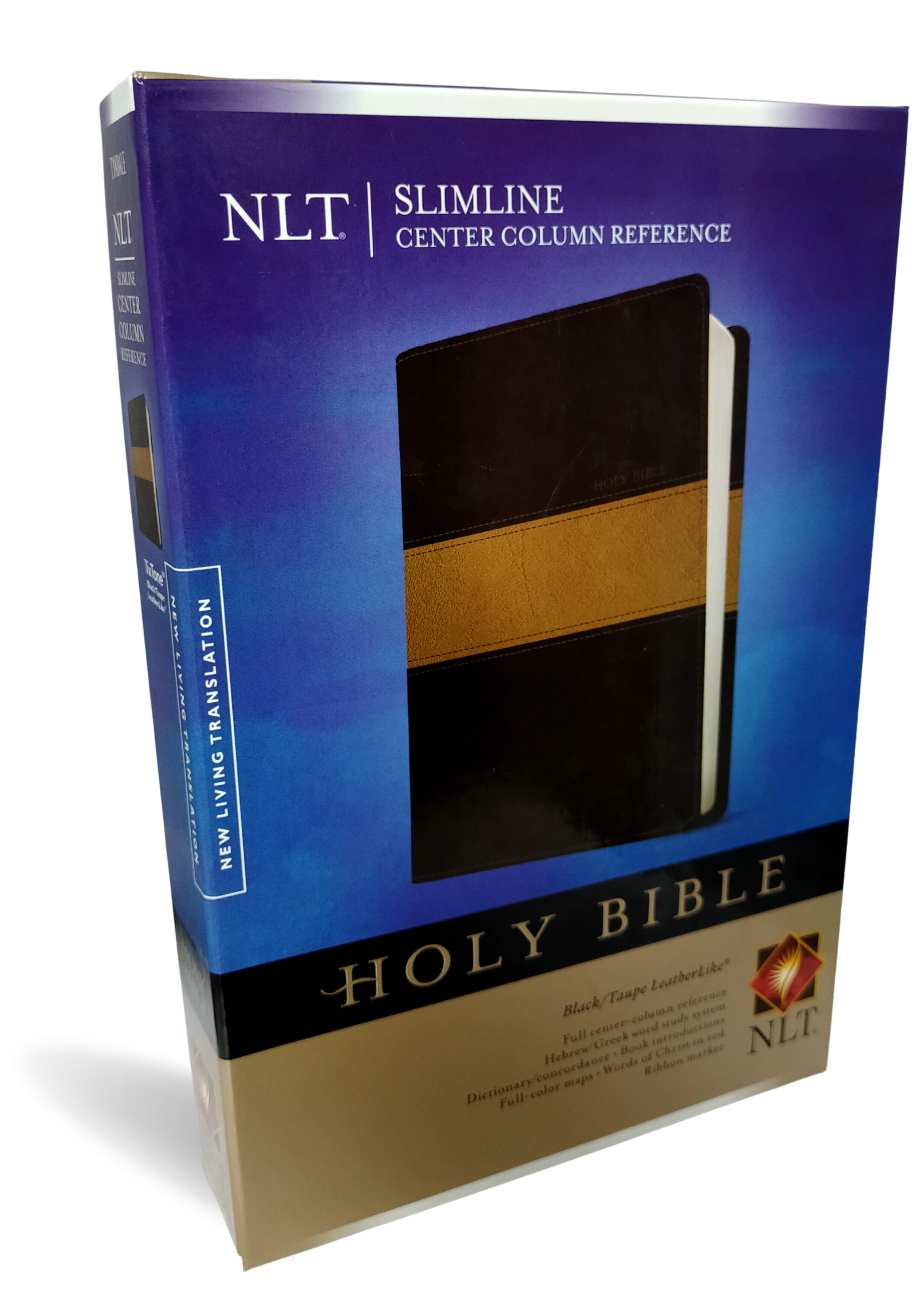NLT Slimline Center Column Reference Bible, Black/Taupe Imitation Leather