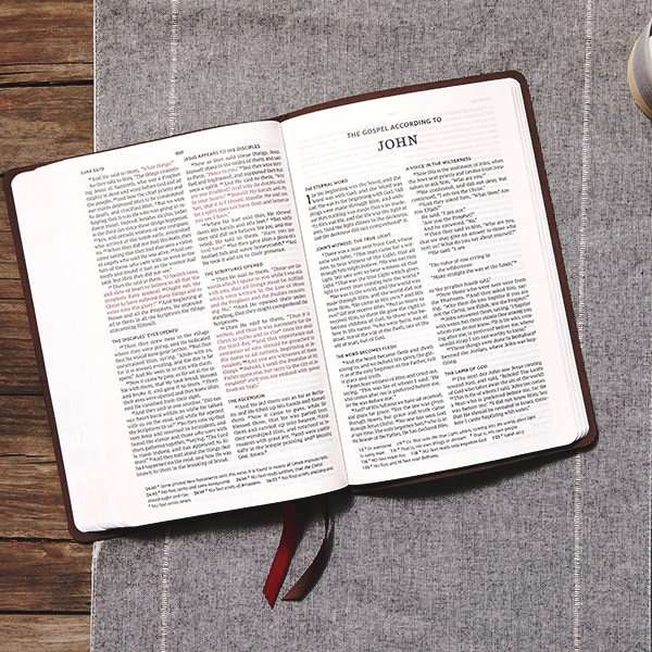 NKJV Thinline Large Print Bible, Verse Art Cover Collection - Dark Brown Genuine Leather