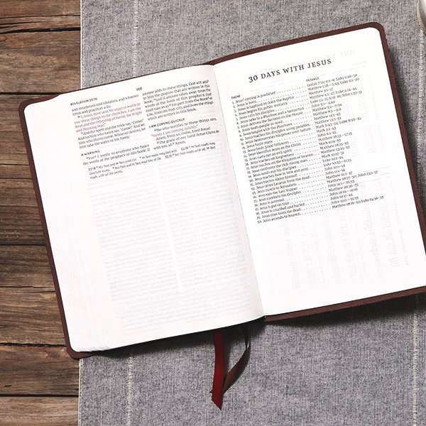 NKJV Thinline Large Print Bible, Verse Art Cover Collection - Dark Brown Genuine Leather