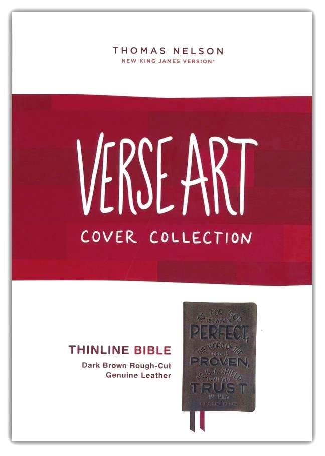 NKJV Thinline Large Print Bible, Verse Art Cover Collection - Dark Brown Genuine Leather