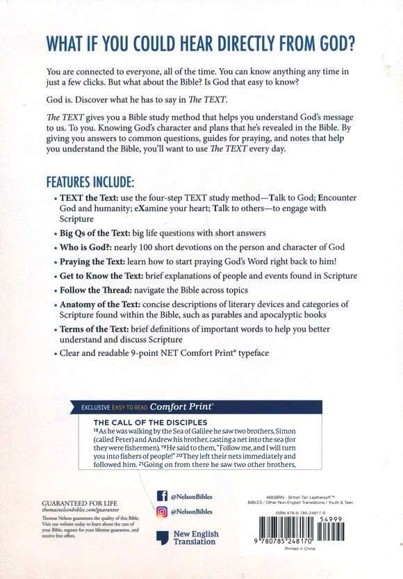 NET The Text Bible, British Tan Leather Soft Cover, ISBN: 9780785248170