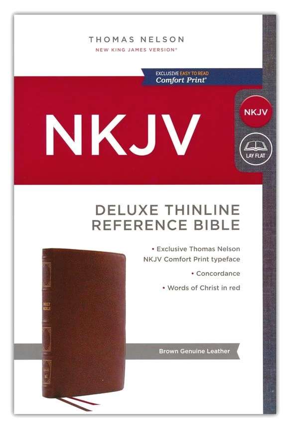 NKJV Deluxe Thinline Reference Bible, Brown Genuine Leather, Comfort Print - ISBN: 9780785248842
