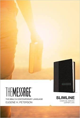 Contemporary language Bible, The Message Slimline Edition, charcoal leather-look leather bound.