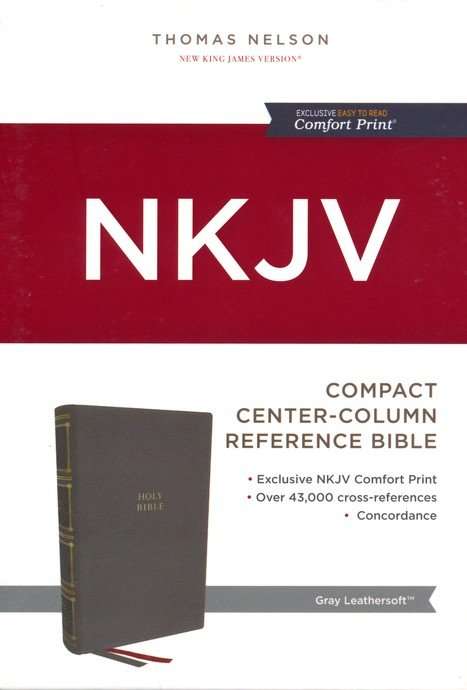 NKJV Compact Center-Column Reference Bible, Gray LeatherSoft Edition
