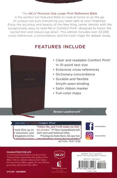 NKJV Personal Size Large Print Reference Bible with Thumb Index, Brown LeatherSoft