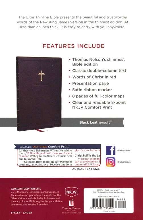 NKJV Ultra Thinline Bible, Black Leather Soft Cover, ISBN 9781400338405