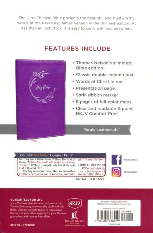 NKJV Ultra Thinline Bible, Purple Leathersoft Cover, ISBN 9781400338429