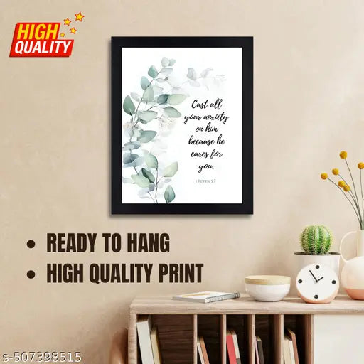 1 Peter 5:7 Bible Verse Wall Art - Christian Decor Framed Poster Featuring 'Cast All Your Anxiety on Him'