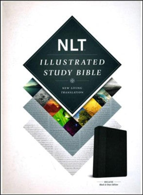Close-up of NLT Illustrated Study Bible cover in Tutone Black Imitation Leather