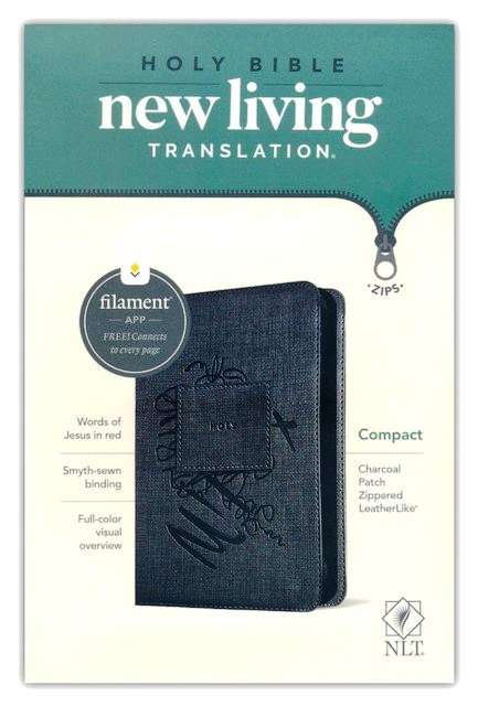 NLT New Living Translation Bible, Compact Size with Zipper Closure, Charcoal Patch Design (ISBN: 9781496455512)