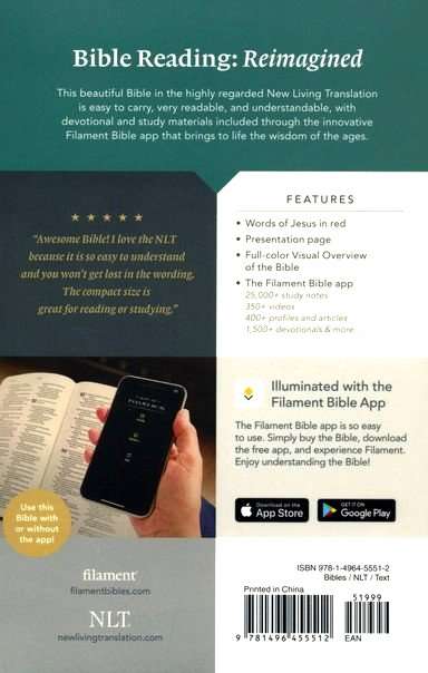 NLT New Living Translation Bible, Compact Size with Zipper Closure, Charcoal Patch Design (ISBN: 9781496455512)