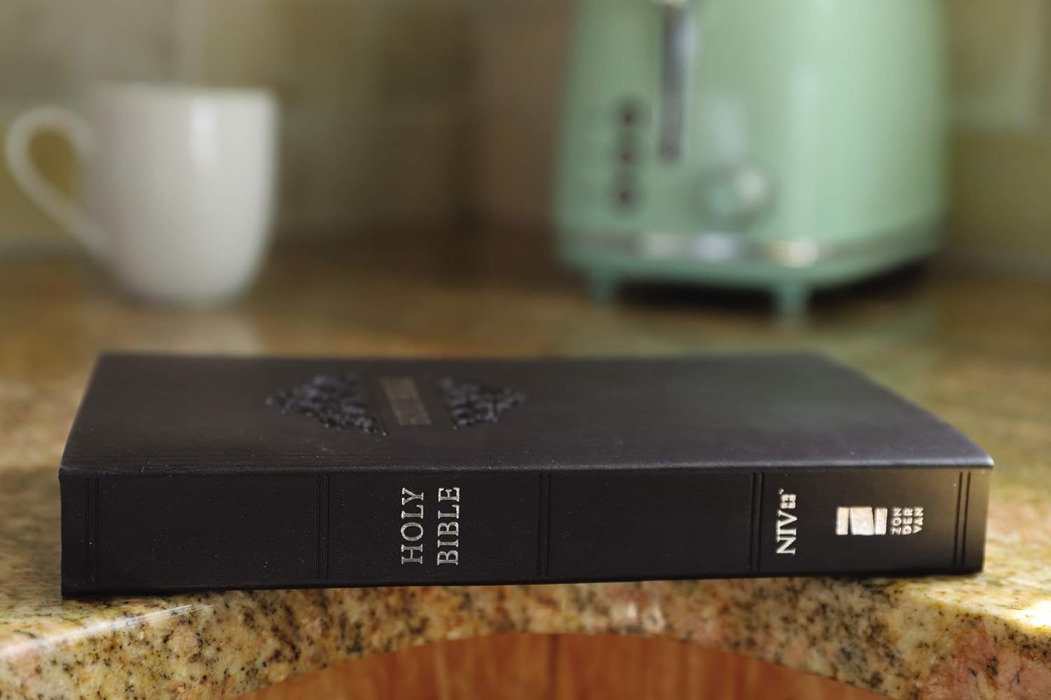 A detailed view of the NIV Soft Touch Leathersoft Holy Bible, highlighting its imitation leather binding