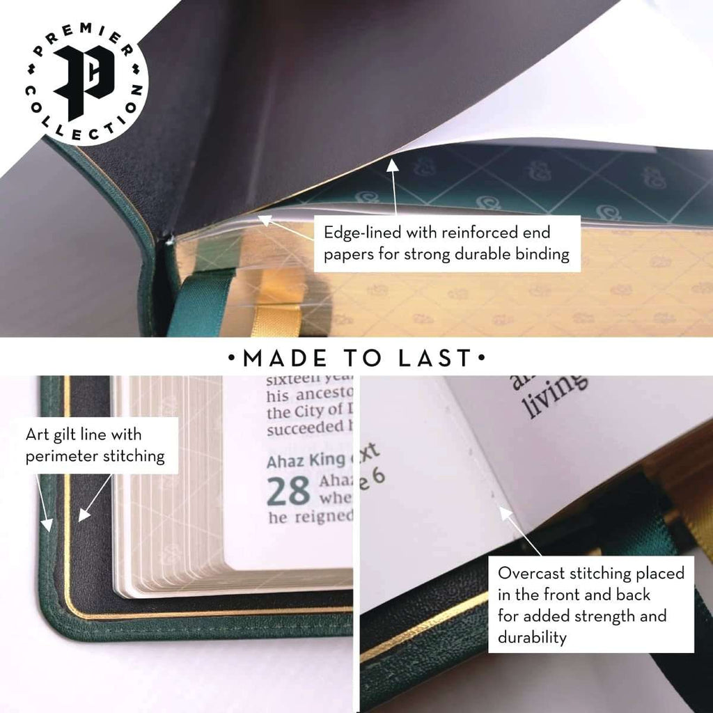 NIV Personal Size Large Print Bible - Premium Dark Green Goatskin Leather - Premier Collection