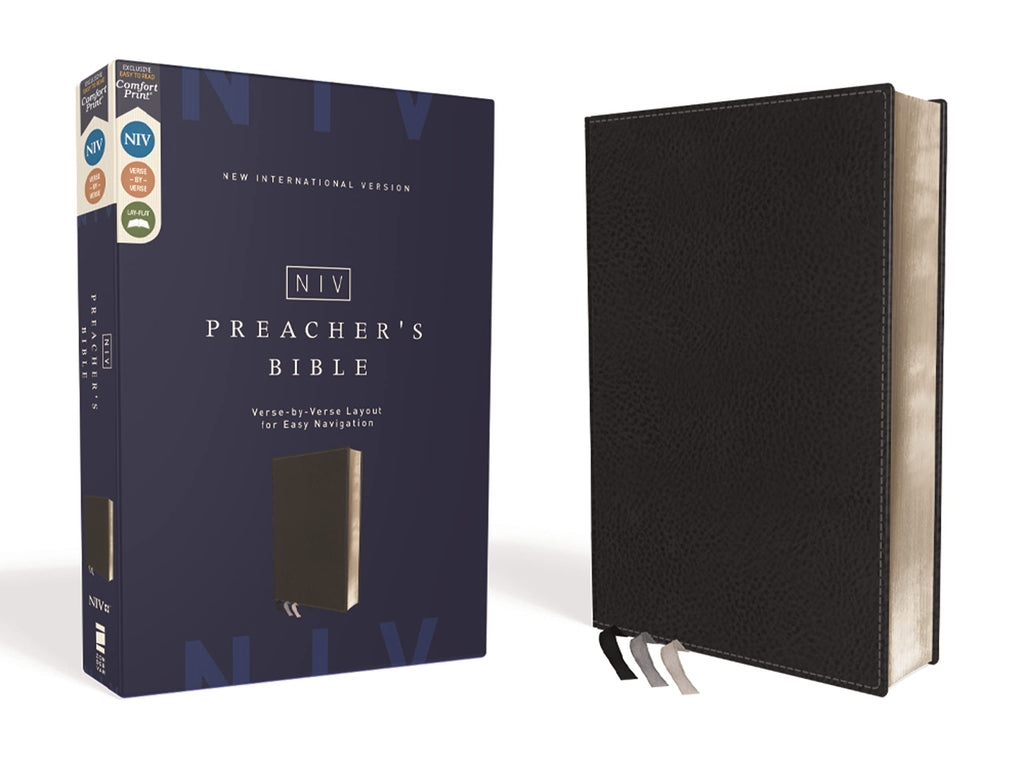High-quality black imitation leather NIV Preacher's Bible with verse-by-verse format for preaching and study