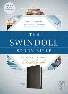 Close-up of Swindoll Study Bible in imitation leather cover