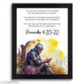Proverbs 4:20-22 Biblical Scripture Wall Art with Knight Illustration, Black Framed Canvas Print