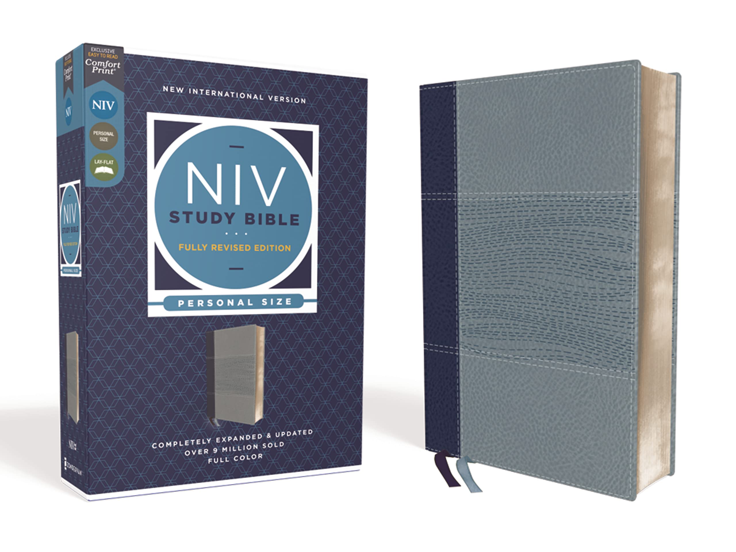 NIV Study Bible, Navy Blue Leather Soft, Personal Size, Red Letter, Comfort Print