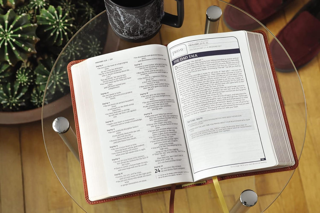 Brown Leathersoft Comfort Print NIV Men's Devotional Bible with Imitation Leather binding