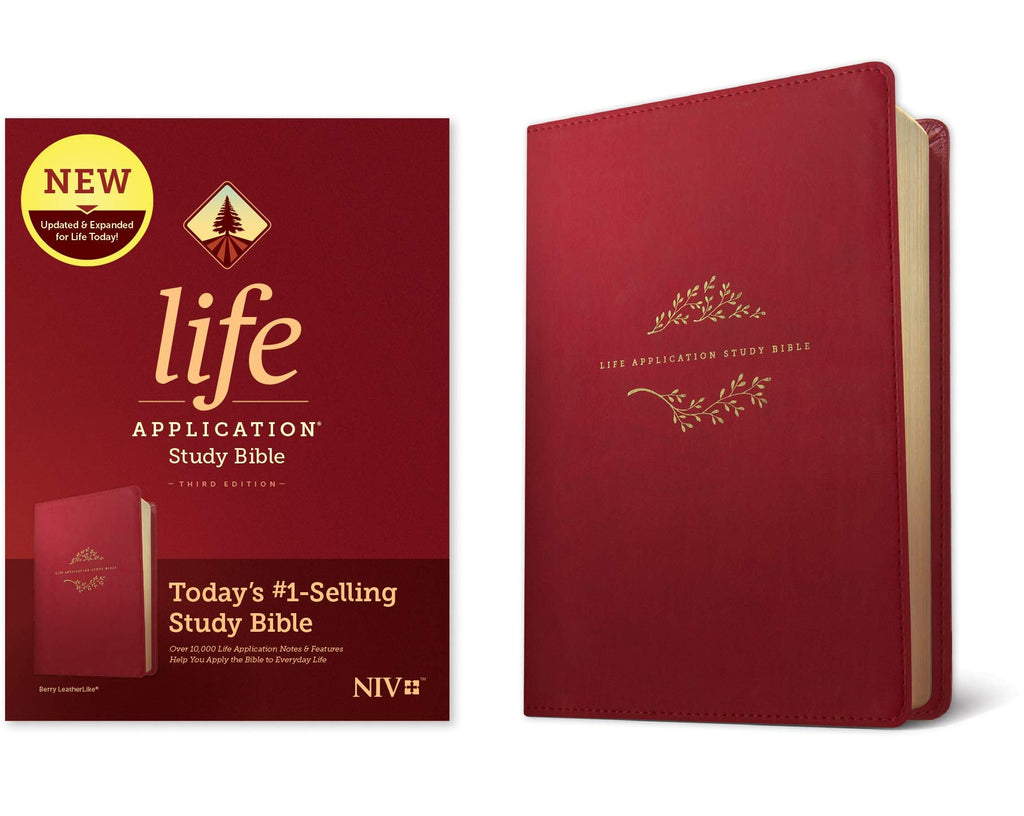 Tyndale NIV Study Bible with updated notes and features in LeatherLike, Berry