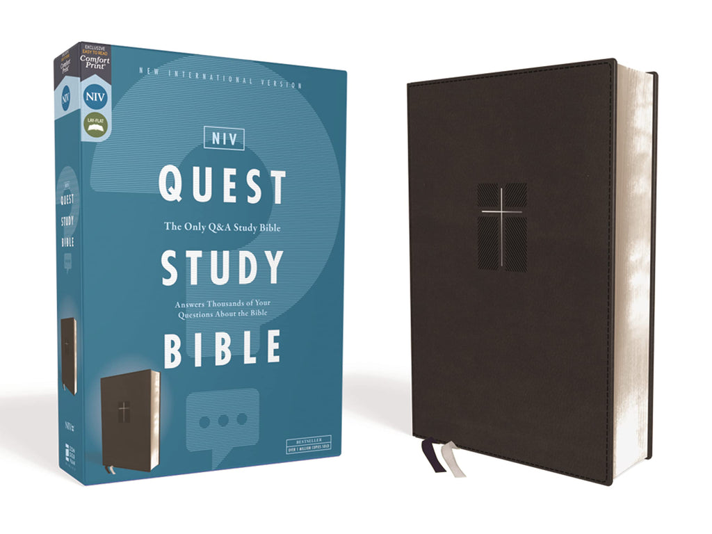 Black leather soft New International Version Quest Study Bible comfort print