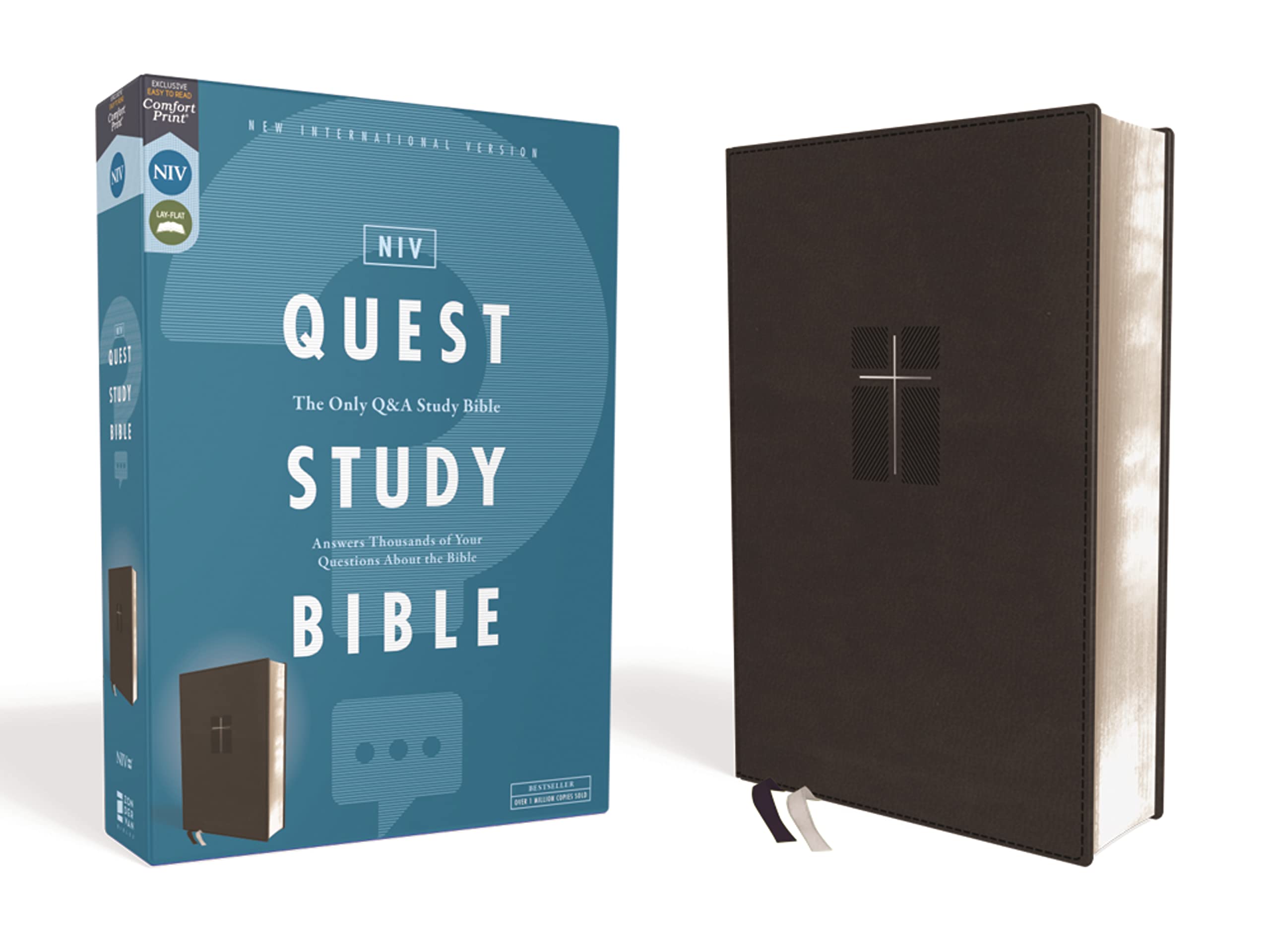 Black leather soft New International Version Quest Study Bible comfort print