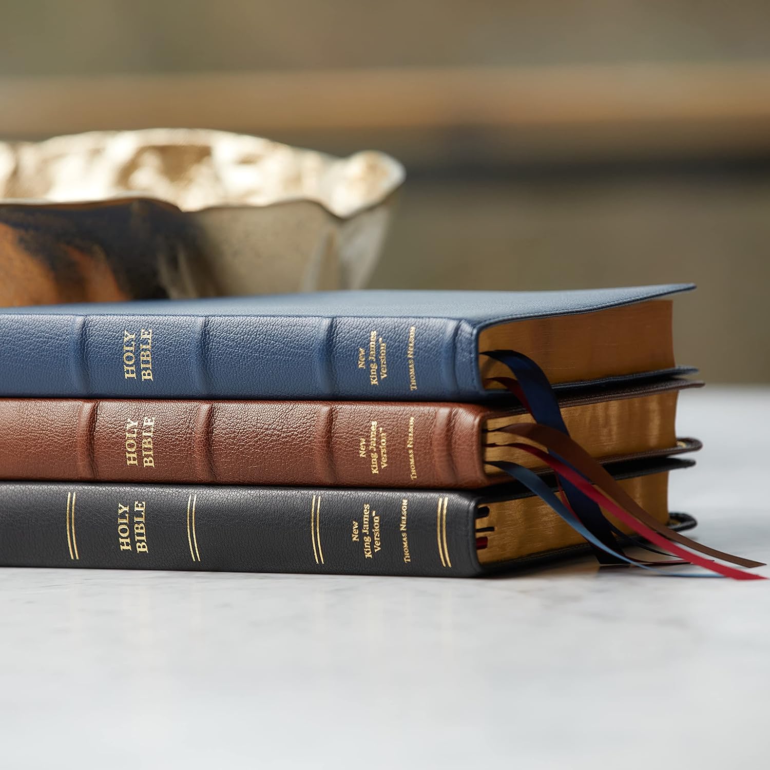 NKJV Thinline Reference Bible Large Print Brown Goatskin Leather