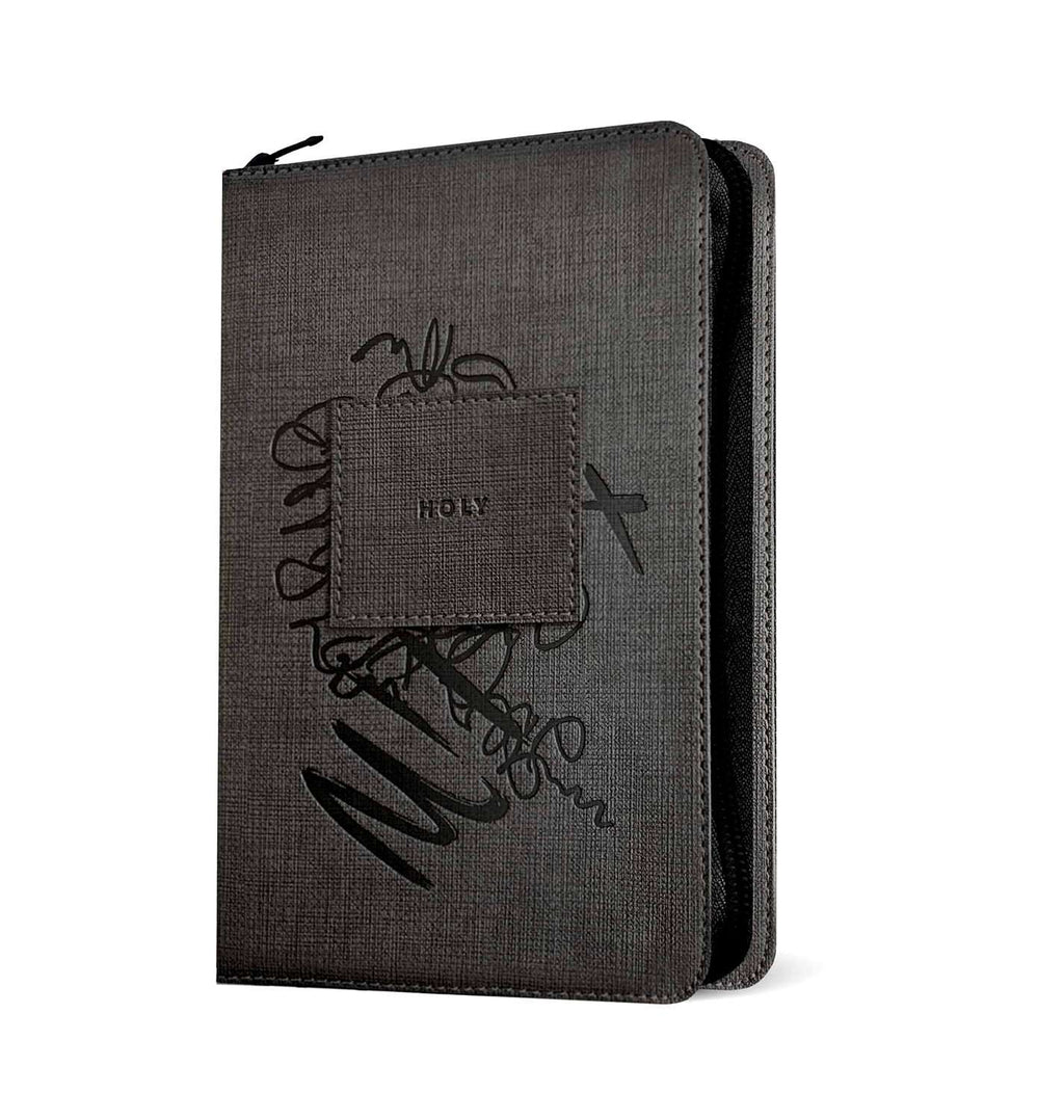 NLT New Living Translation Bible, Compact Size with Zipper Closure, Charcoal Patch Design (ISBN: 9781496455512)