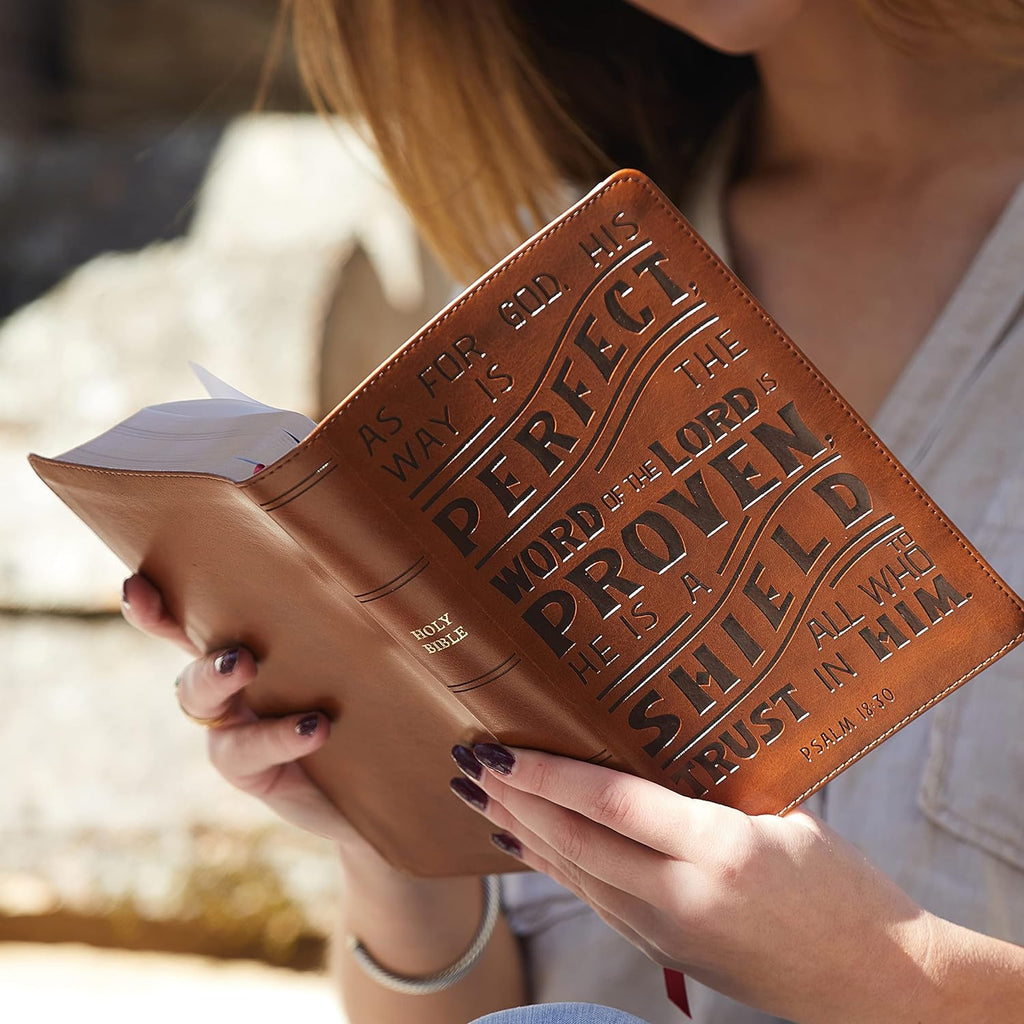 NKJV Personal Size Reference Bible features imitation leather and comfort print.