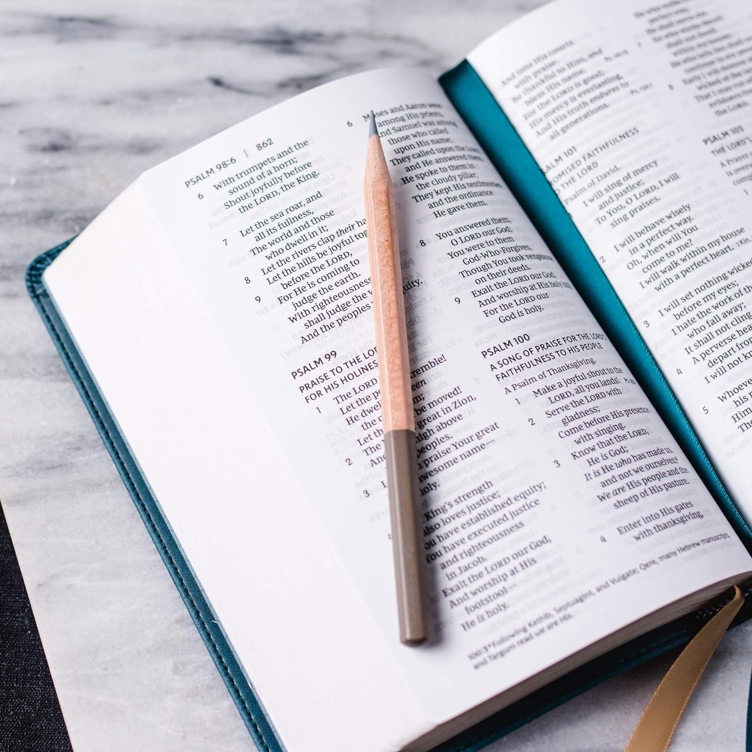 NKJV end-of-verse reference Bible in compact size with purple leathersoft binding