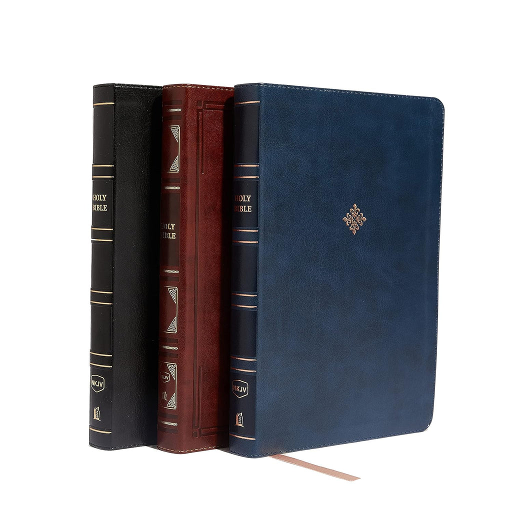 Spine of NKJV Thinline Reference Bible with Large Print and Leathersoft Black and Brown Imitation Leather