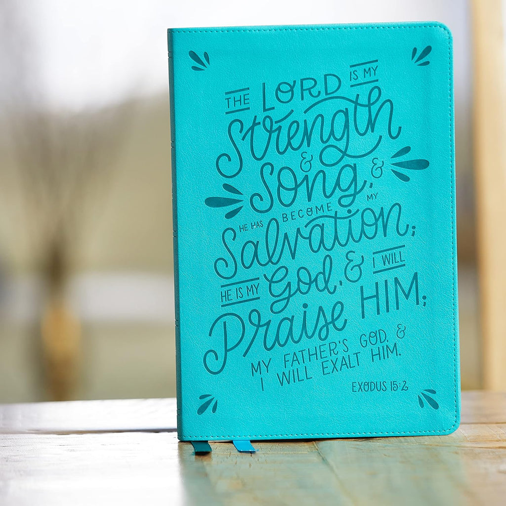 NKJV Thinline Bible with Verse Art Cover Collection in Leathersoft, Teal, Red Letter