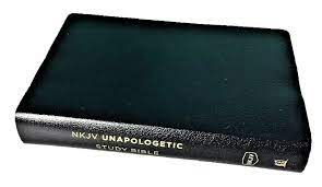 NKJV Unapologetic Study Bible bonded leather black thumb indexed red letter close up