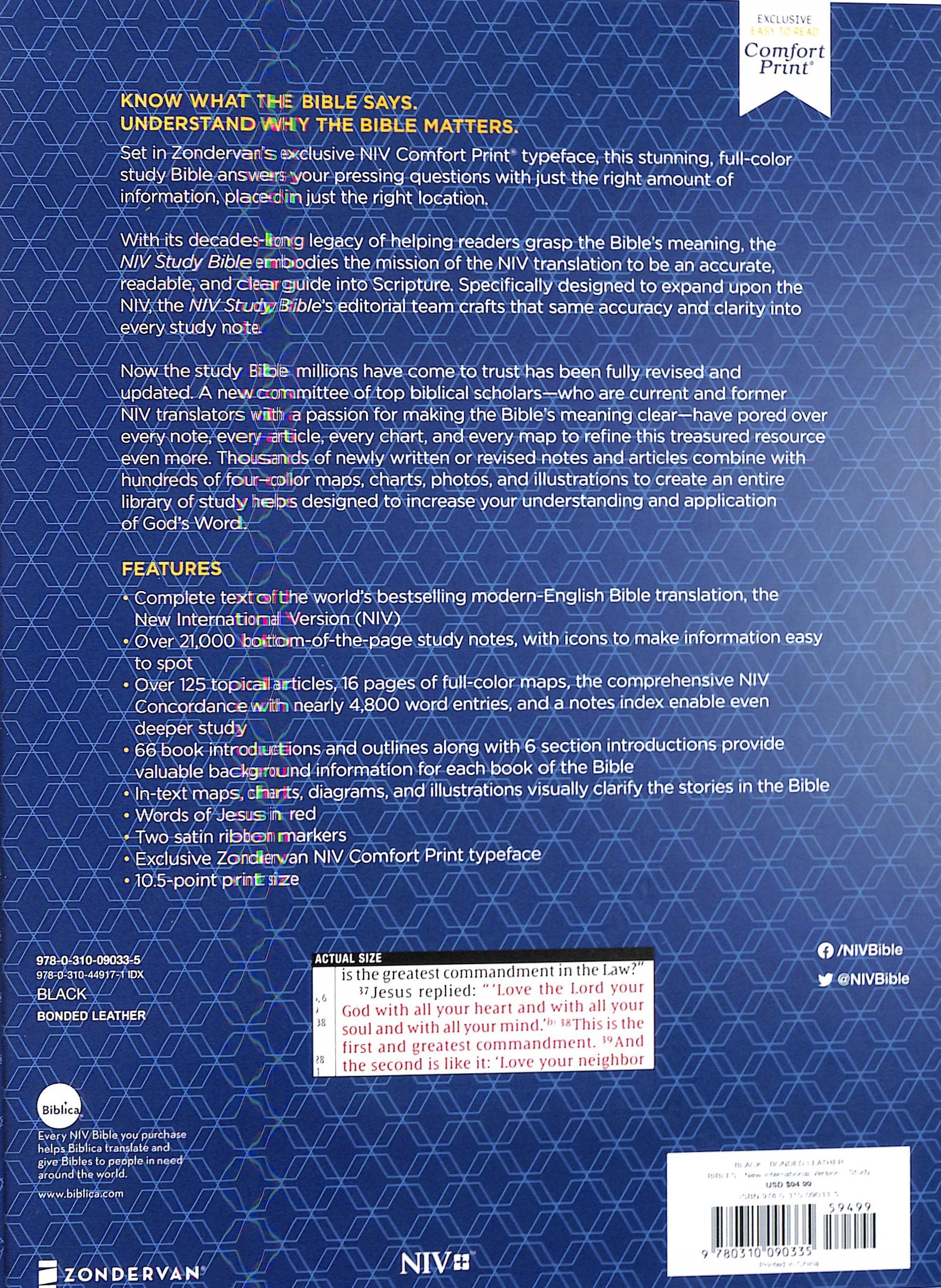 NIV Study Bible Large Print Black (Red Letter Edition) Fully Revised Edition (2020)
