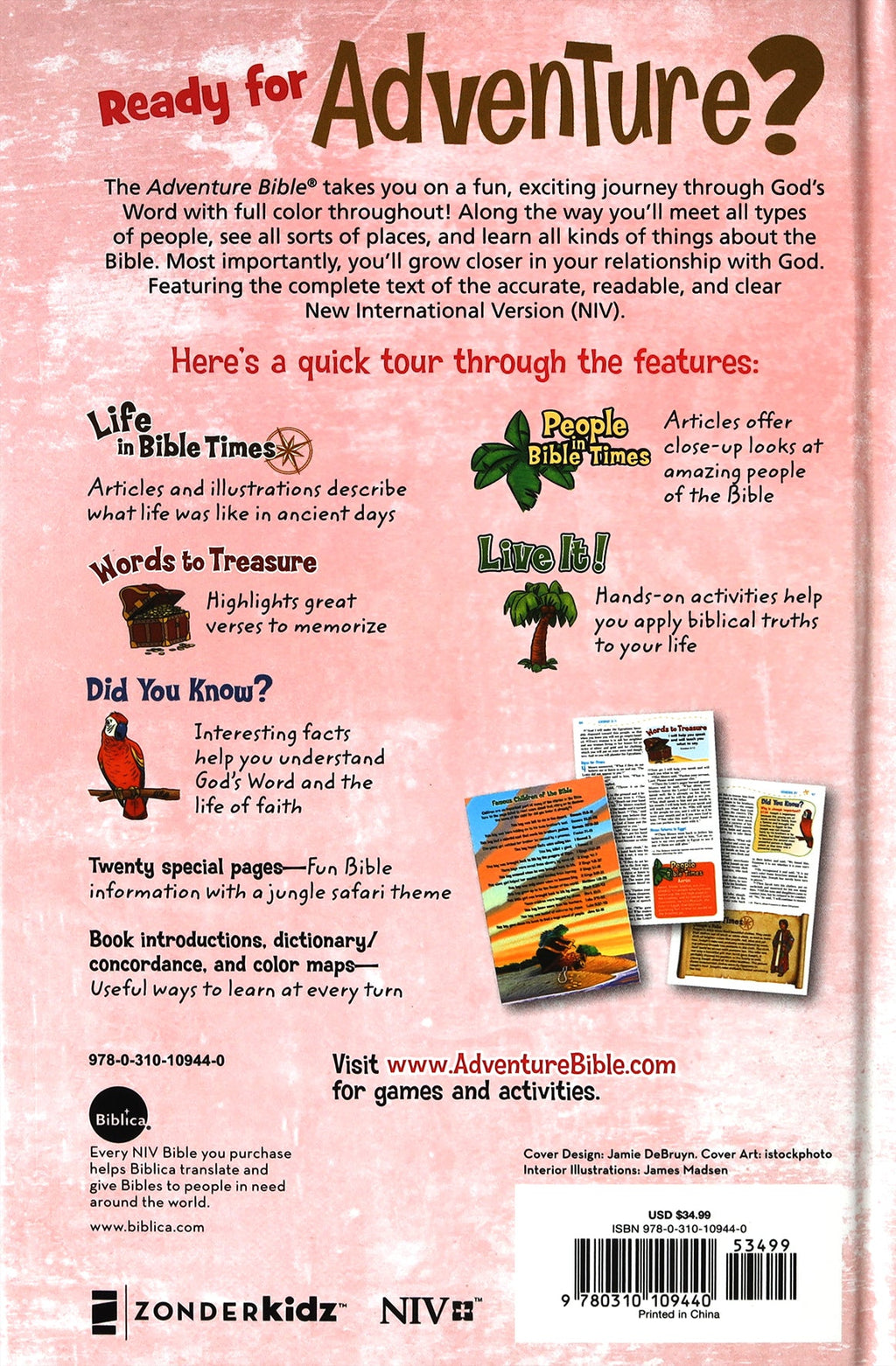 NIV Adventure Bible for Kids open with pink magnetic closure