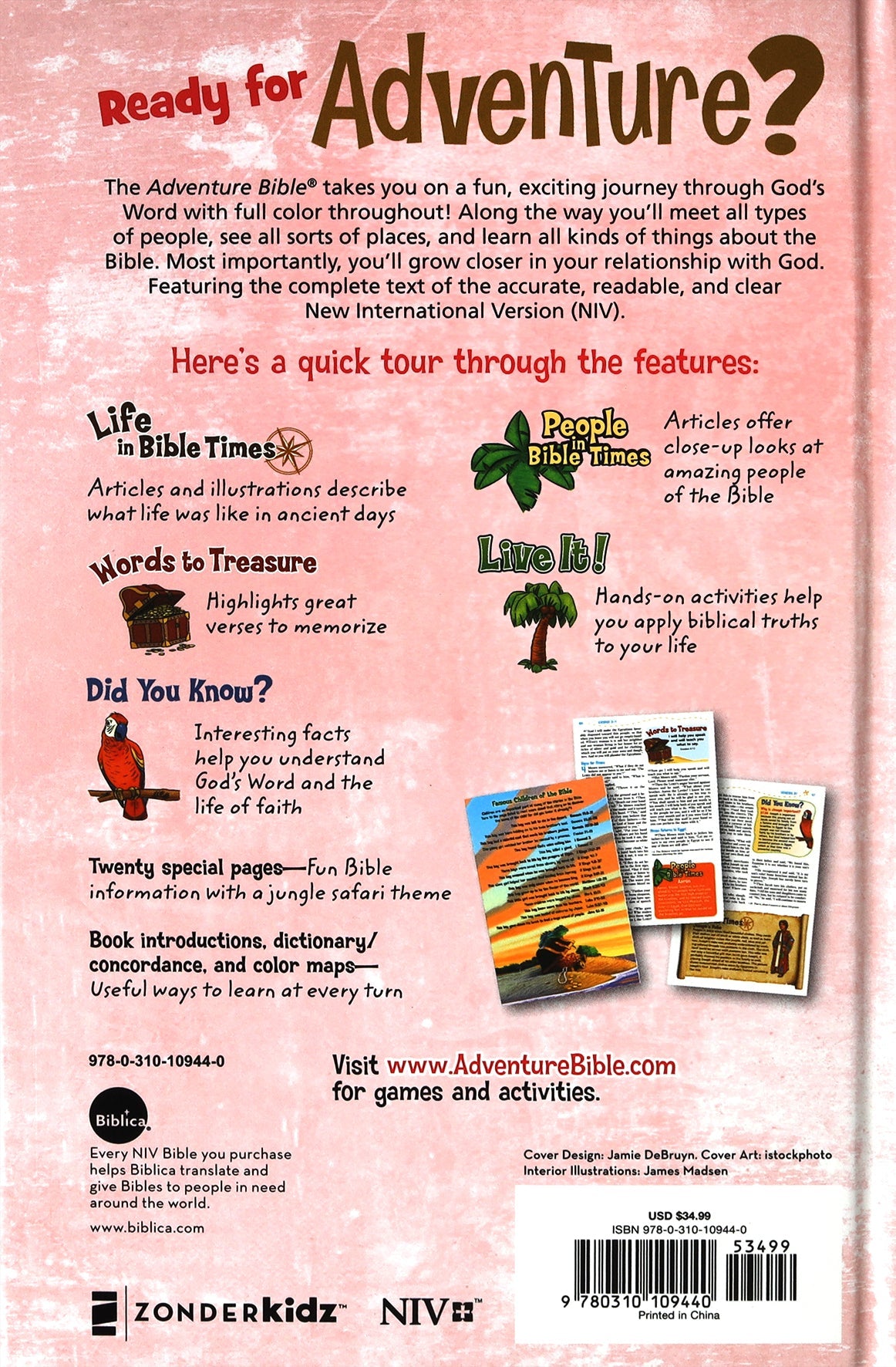 NIV Adventure Bible for Kids open with pink magnetic closure