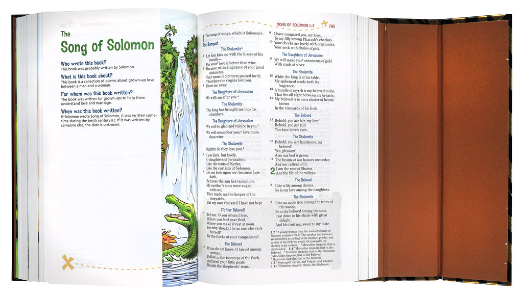 NKJV Adventure Bible featuring a secure magnetic closure, designed to keep your Bible pages turning smoothly