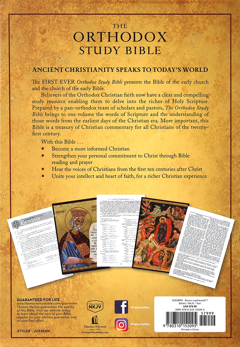 Close-up of Orthodox Study Bible NKJV brown leatherette black letter edition