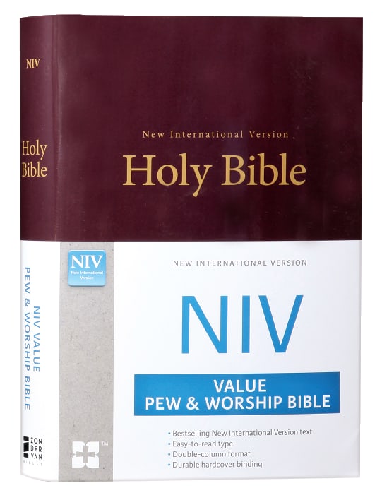 NIV Value Pew and Worship Bible, burgundy cover with black letter text