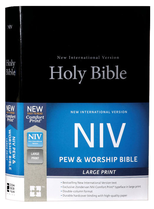 Large print black letter NIV pew and worship Bible for easy reading