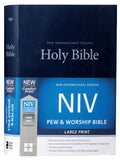 New International Version large print pew and worship Bible in blue black letter edition
