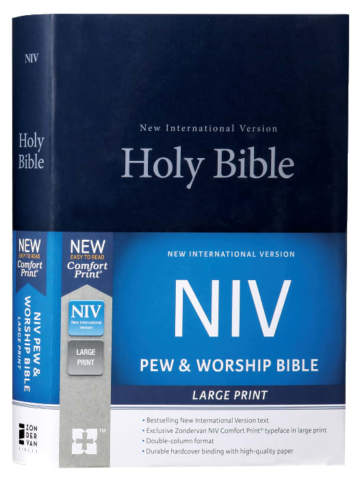 New International Version large print pew and worship Bible in blue black letter edition
