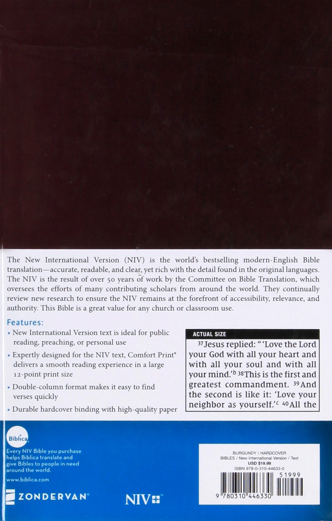 Close-up of Large Print NIV Pew and Worship Bible, Black Letter Edition