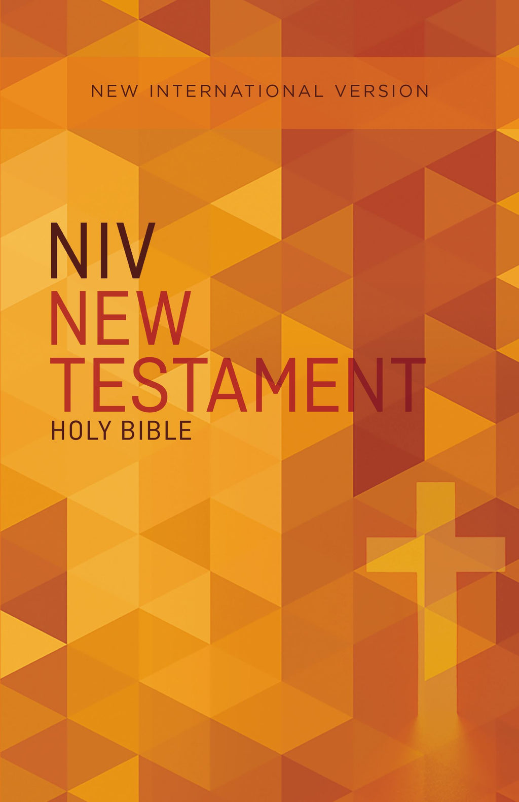 Detailed view of NIV Outreach New Testament's Black Letter Edition with Orange Cross on binding
