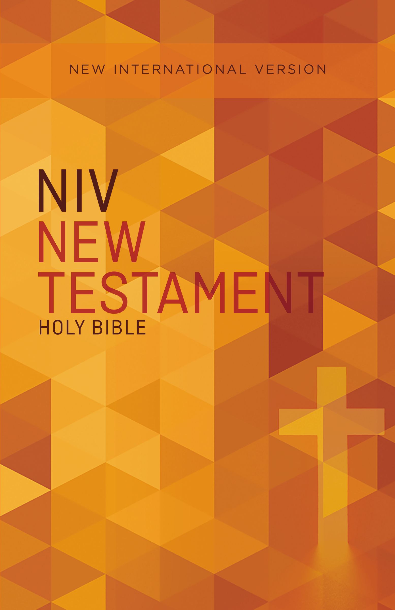 Detailed view of NIV Outreach New Testament's Black Letter Edition with Orange Cross on binding