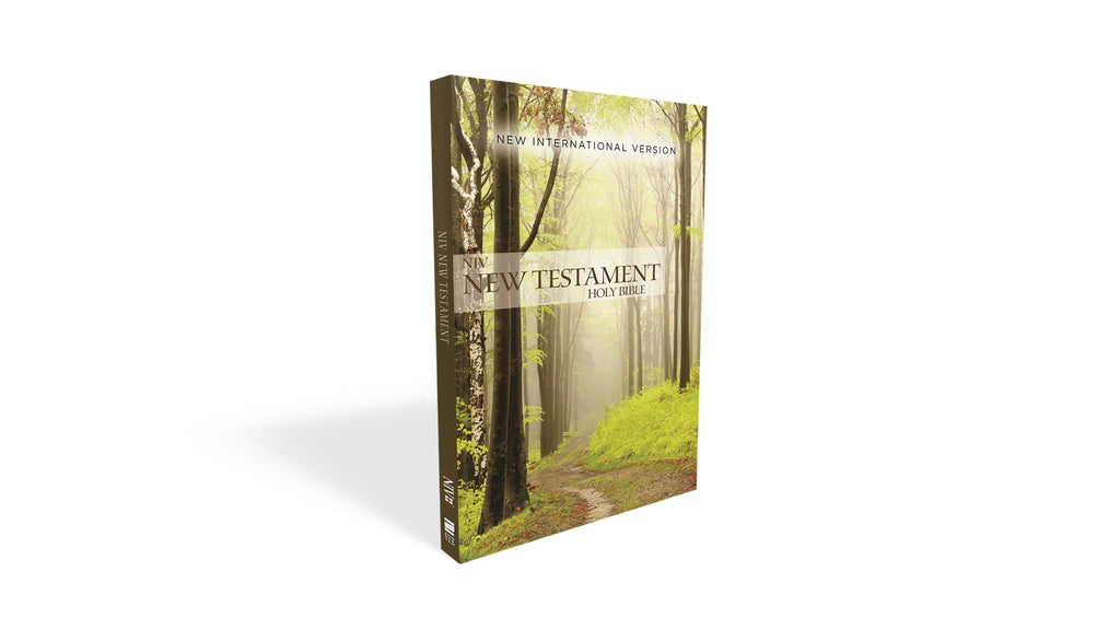 NIV Outreach New Testament in Black Letter Edition with a Green Forest Path background