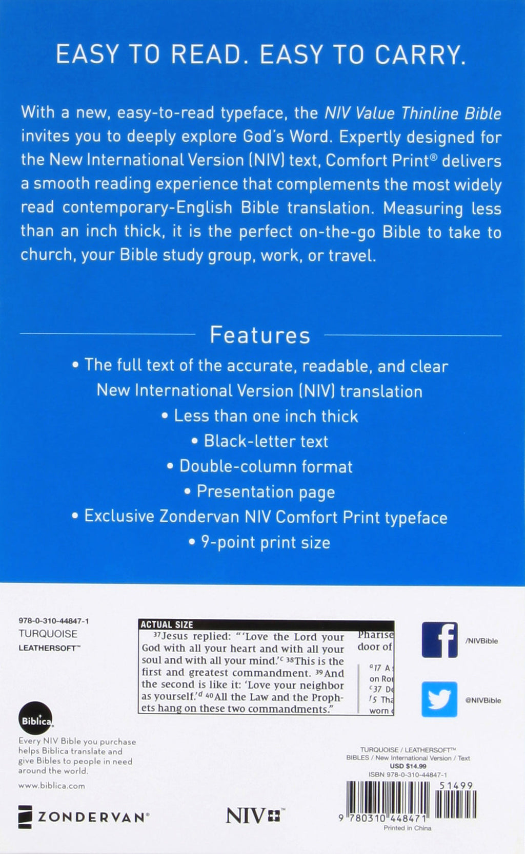 NIV Value Thinline Bible, Black Letter Edition