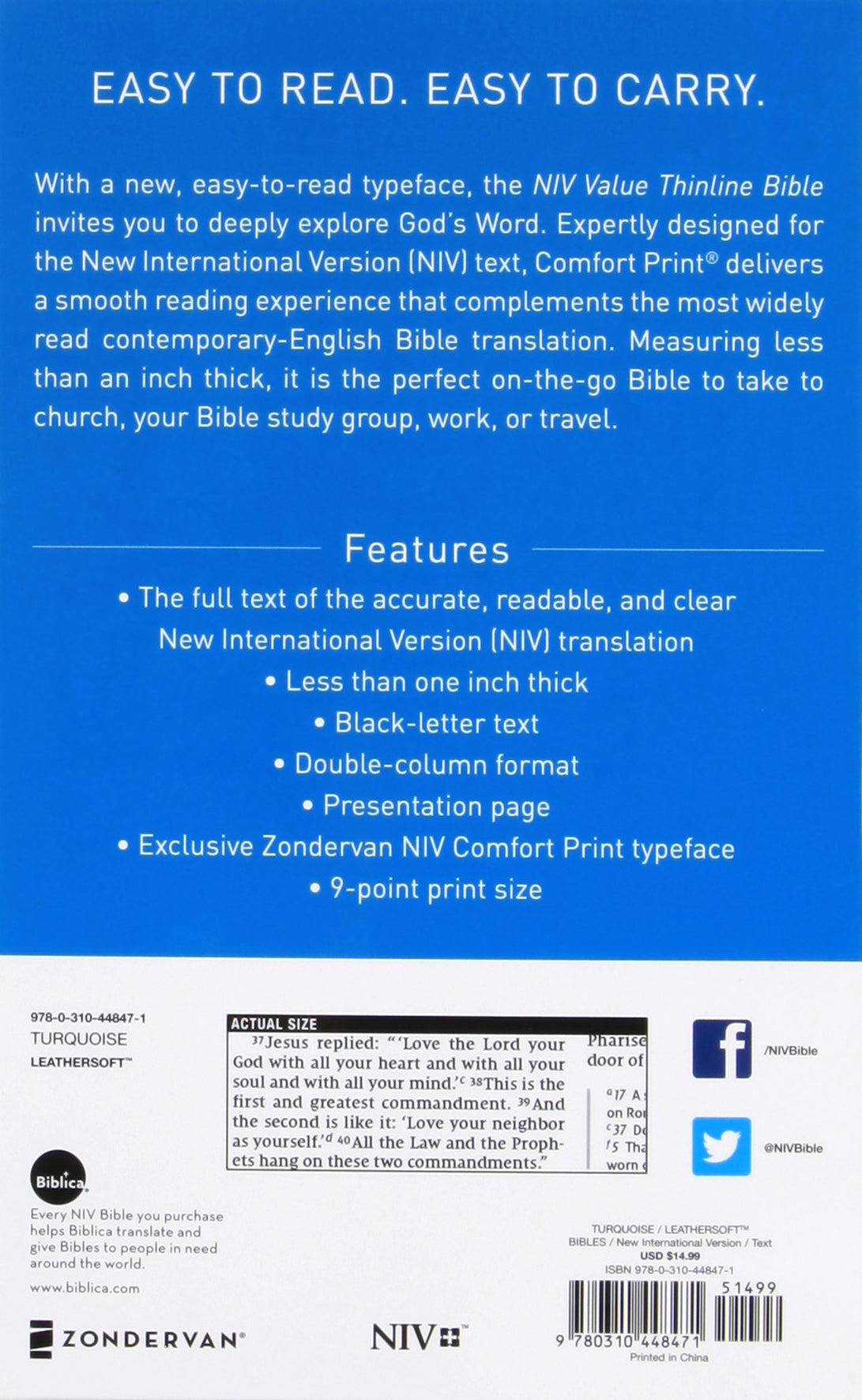 NIV Value Thinline Bible, Black Letter Edition